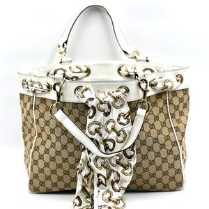 Gucci Monogram White and Gold Scarf Bag